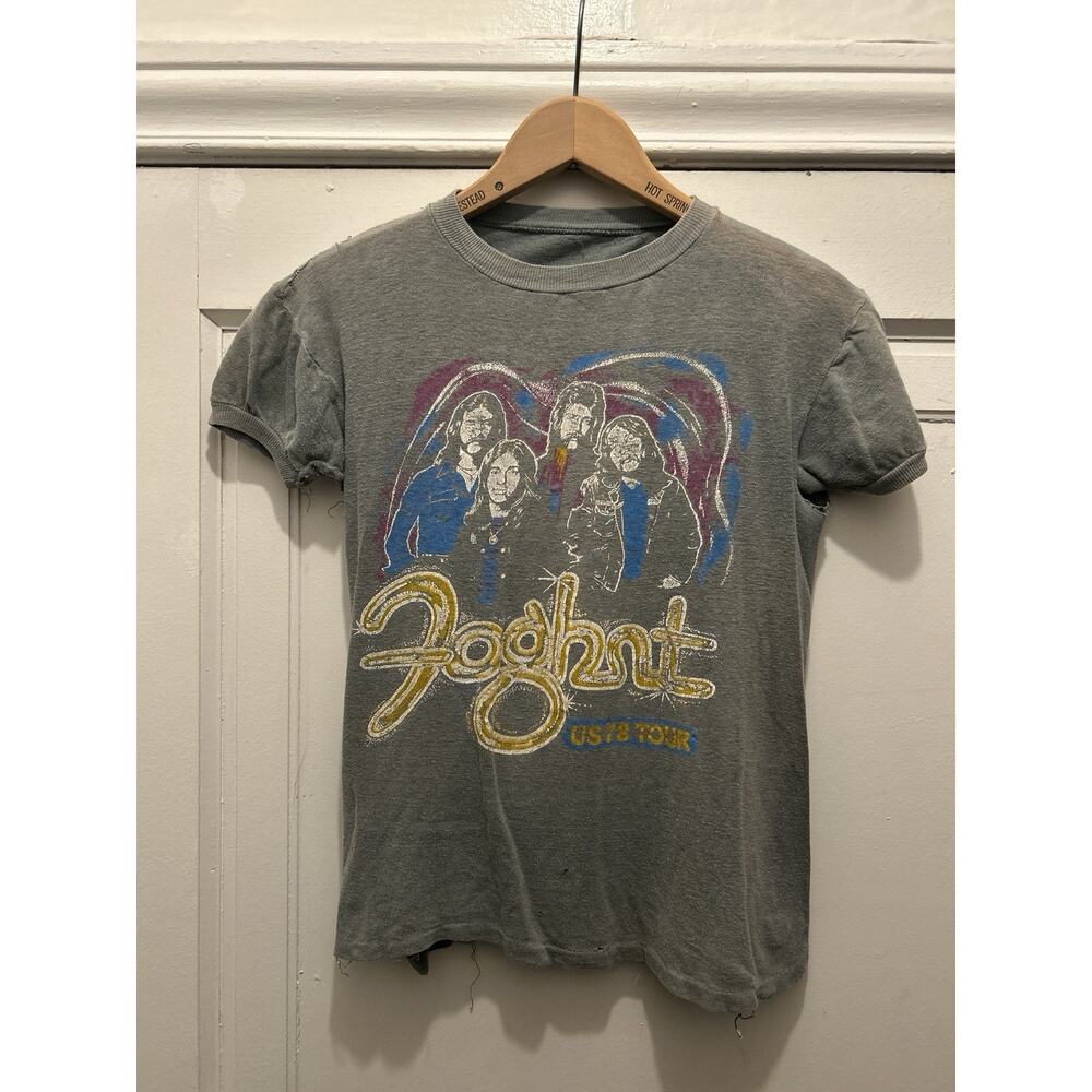 Vintage 1978 Foghat T Shirt Grey Small Distressed Faded Band Tour Black Grey